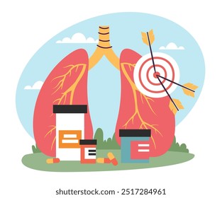 Lungs cure medication concept. Vector flat graphic design illustration