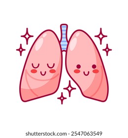 Lungs. Cute cartoon characters in kawaii style. Healthy organ, respiratory system. Vector illustration, flat style. Health problems. For sticker, books, design element. Medical brochure template.