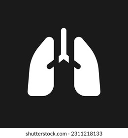 Lungs dark mode glyph ui icon. Respiratory system. Pneumonia treatment. User interface design. White silhouette symbol on black space. Solid pictogram for web, mobile. Vector isolated illustration