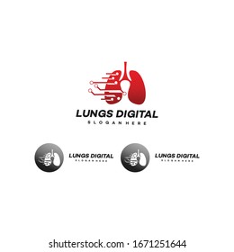 Lungs digital logo design template - vector.