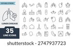 Lungs Disease line icons set with editable stroke. Vector illustration