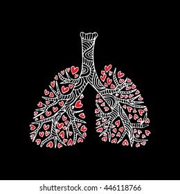  Lungs. Doodle drawing of human organ.