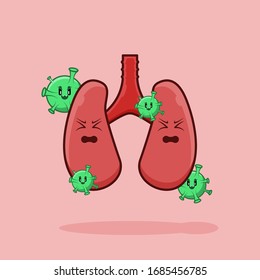 lungs expression scary with virus attacking, vector illustration design sticker