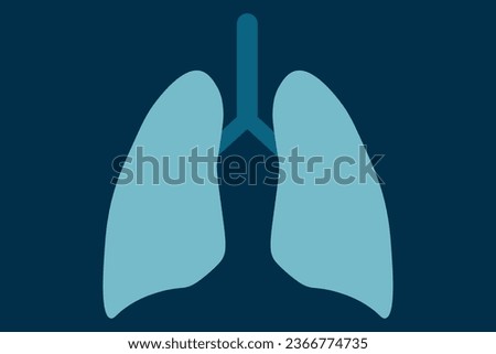 Lungs flat line. Human internal organ on blue background
