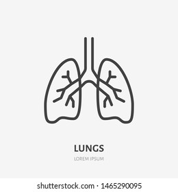 Lungs flat line icon. Vector thin pictogram of human internal organ, outline illustration for pulmonary clinic.