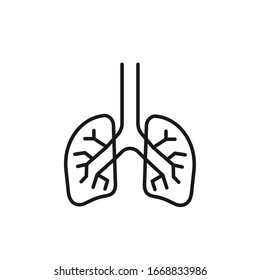 Lungs flat line icon. Vector thin pictogram of human internal organ, outline illustration for pulmonary clinic.