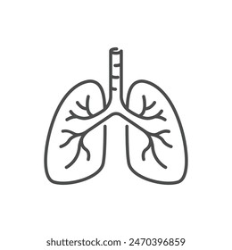 Lungs flat line icon. Vector thin pictogram of human internal organ, outline illustration for pulmonary clinic.