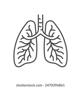 Lungs flat line icon. Vector thin pictogram of human internal organ, outline illustration for pulmonary clinic.