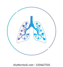 Lungs with flowers icon. Minimalistic sign in violet and blue colors