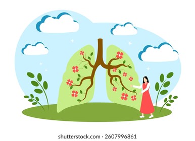 Lungs with flowers. Plants are the lungs of the planet. The concept of nature conservation and ecoology