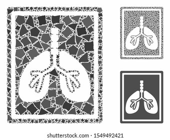 Lungs fluorography mosaic of joggly parts in various sizes and color tinges, based on lungs fluorography icon. Vector joggly parts are composed into mosaic.