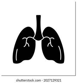 Lungs glyph icon. Medical treatment. Respiratory organ. Human internal organs concept.Filled flat sign. Isolated silhouette vector illustration