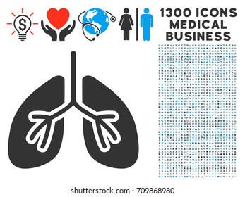 Lungs gray vector icon with 1300 medical business icons. Set style is flat bicolor light blue and gray pictograms.