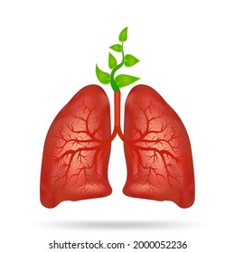 Lungs with Green leaf. Design like healthy lung. Health care.