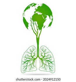 Lungs with Green tree earth and leaf tree. Design like healthy lung. Health care and clean air concept.
