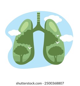 lungs with green trees clean air isolated