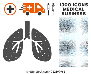 Lungs grey vector icon with 1300 healthcare commerce symbols. Set style is flat bicolor light blue and gray pictograms.