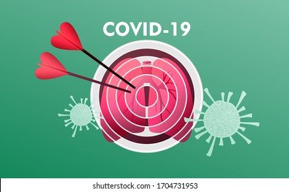 Pulmones a punta de pistola en la zona de riesgo, ilustración conceptual vectorial, objetivo de pancarta, faceta humana afectada por la enfermedad, la tuberculosis, la neumonía, el coronovirus