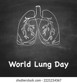 Lungs hand drawn with chalk on a blackboard with the inscription "world lung day“.
