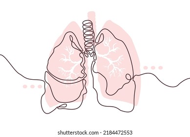 Lungs Hand drawn icon continuous line drawing. Human organs Creative abstract art background Trendy concept One single line design. Outline simple image black and white color Vector illustration