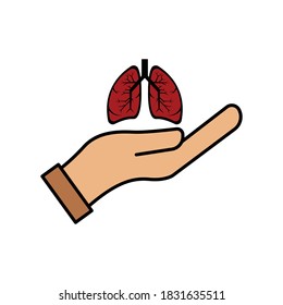 Lungs and hand flat icon. International pneumonia day. Design template vector