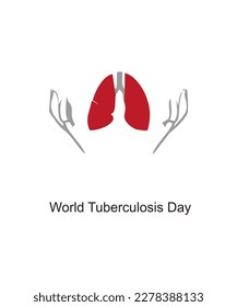 Lungs and hands take care of health World Tuberculosis Day vector illustration dark red color