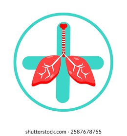 Lungs with health icons concept of caring for lung health. Prevention of lung diseases, proper nutrition, fluorography, vaccination. Lungs health 2d flat icon design vector. 