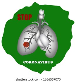 Lungs from a human, focus of infection - abstract icon, isolated on white background - vector. Health protection. Stop coronavirus.