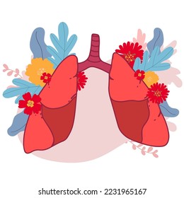 Lungs Human Internal Organ Isolated White Background With Gradient Mesh, Vector Illustration
