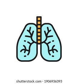 Lungs, human organ flat color line icon. Isolated on white background