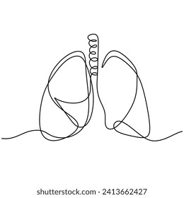 Lungs human organ one line drawing. Continuous single outline lung anatomical body. Vector illustration minimalist.