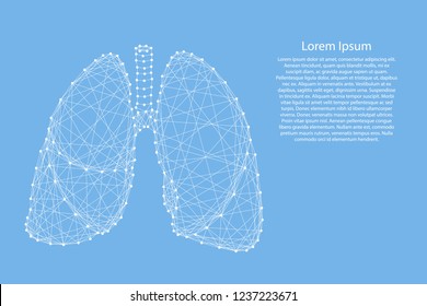 Lungs human organ of respiration from abstract futuristic polygonal white lines and dots on blue background for banner, poster, greeting card. Vector illustration.