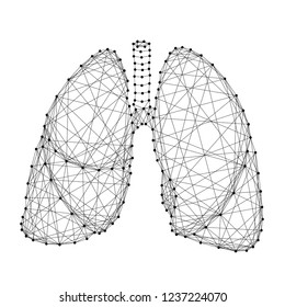 Lungs human organ of respiration from abstract futuristic polygonal black lines and dots. Vector illustration.