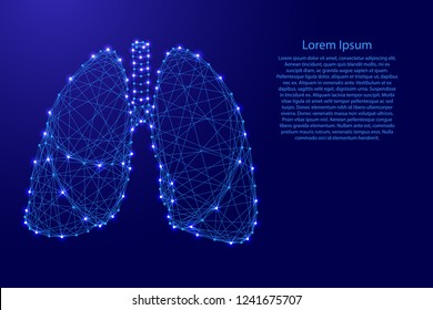 Lungs human organ of respiration from futuristic polygonal blue lines and glowing stars for banner, poster, greeting card. Vector illustration.