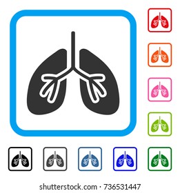 Lungs icon. Flat gray pictogram symbol inside a light blue rounded frame. Black, gray, green, blue, red, orange color versions of Lungs vector. Designed for web and application UI.