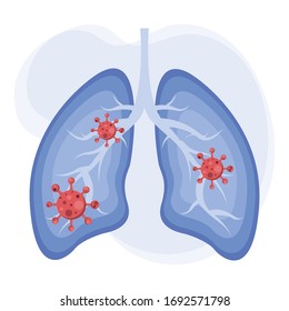 Lungs icon flat style. Human lungs with virus. Virus cells in lung, Infected lungs, Coronavirus, COVID-19. Internal organs of the human element. Medicine concept, Anatomy. Vector illustration.