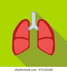 Lungs icon in flat style with long shadow. Human organs symbol