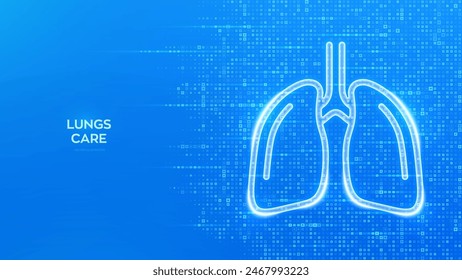 Lungs icon. Human respiratory system lungs anatomy. Treatment of lung diseases tuberculosis, pneumonia, asthma. Blue medical background made with cross shape symbol. Vector illustration.