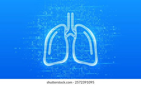 Lungs icon. Human respiratory system lungs anatomy. Treatment of lung diseases tuberculosis, pneumonia, asthma. Blue medical background made with cross shape symbol. Vector illustration.