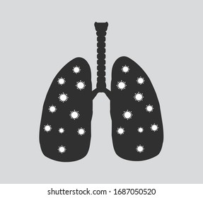 Lungs icon isolated. Vector thin pictogram of human internal organ. Covid-19. Human lungs. Sars disease, coronaviruses in the lung. The coronavirus causes the severe illness SARS . Low poly wireframe 