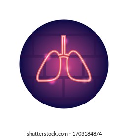 lungs icon over white background, neon style, vector illustration