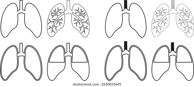 Pulmões Icon set Design com curso editável. Linha, Sólido, Plano e. Adequado para página Web, vetor de linha detalhada de humano representando o sistema respiratório e consciência de saúde em fundo transparente