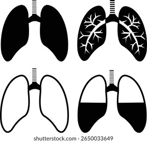 Lungs Icon set Design with Editable Stroke. Line, Solid, Flat and. Suitable for Web Page, Detailed line vector of human representing respiratory system and health awareness on transparent background