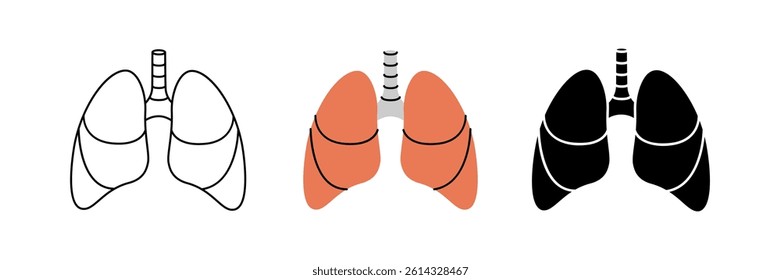 Lungs icon set. Human internal organ anatomy. Vector illustration.