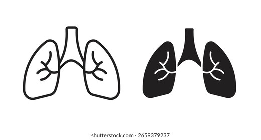 Lungs icon set, line and black glyph style for food app website.