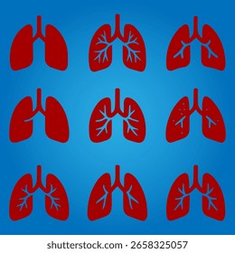 Lungs icon sheet with 3D lungs in red, light red, and gradient colors on a blue background. Includes editable EPS file with modern effects. Perfect for medical, health, and anatomy-related designs.