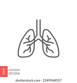 Lungs icon. Simple outline style. Human internal organ, lung, respiratory system, pulmonology concept. Thin line symbol. Vector illustration isolated on white background. Editable stroke EPS 10.