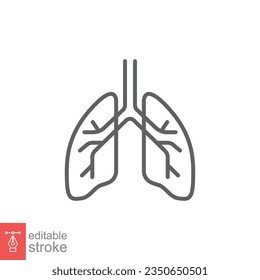 Lungen-Symbol. Einfache Kontur. Organsystem des Menschen, Lunge, Atemwege, Lungenkonzept. Dünnliniensymbol. Vektorgrafik einzeln auf weißem Hintergrund. Bearbeitbarer Strich EPS10.