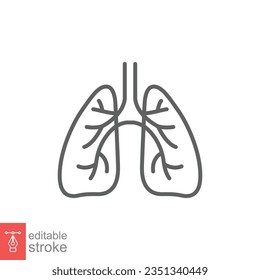 Lungs icon. Simple outline style. Human internal organ, lung, respiratory system, pulmonology concept. Thin line symbol. Vector illustration isolated on white background. Editable stroke EPS 10.