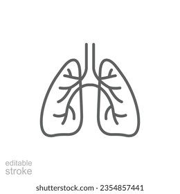Lungs icon. Simple outline style. Human internal organ, lung, respiratory system, pulmonology concept. Thin line symbol. Vector illustration isolated on white background. Editable stroke EPS 10.